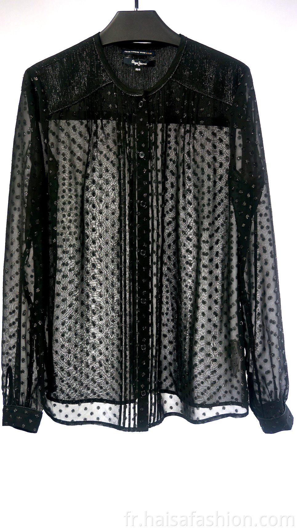Black Translucent Long-sleeved Blouse For Ladies